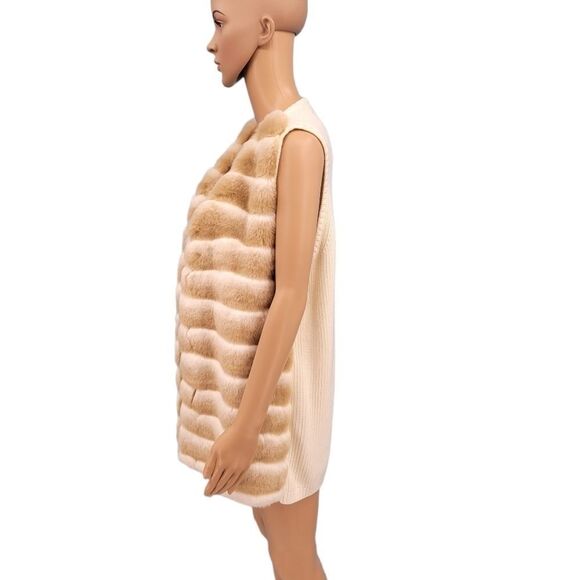 Calvin Klein Women's Cream Tan Faux Fur Longline Duster Vest Women's Large - Picture 8 of 13